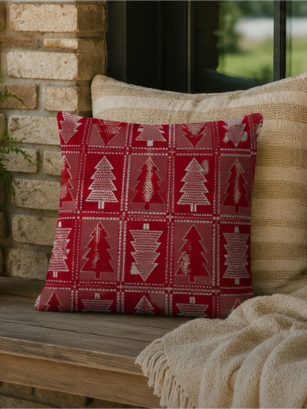 FA Home & Apparel Red Geometric Cotton Slub Throw Pillow Cover 20" x 20"